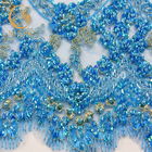 Lunghezza blu del 1 iarda della decorazione della disposizione del pizzo di modo dell'abbigliamento splendido con le pietre