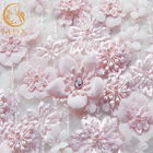 Del fiore 3D di lunghezza del ricamo su misura pizzo eccellente tessuto floreale del pizzo di rosa del 1 iarda