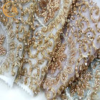 Tessuto materiale del pizzo dell'oro del ricamo del pizzo fatto a mano MDX di colore per il vestito da sposa