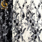 Tessuto ricamato decorativo nero del pizzo alla moda con i cristalli di rocca