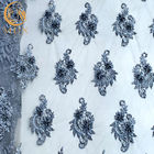 Grey Lace Fabric Mesh Embroidered su misura alla moda ha bordato il tessuto nuziale