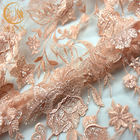 Lunghezza materiale del pizzo ricamato di nylon piacevole 91.44cm rosa/di Mesh Lace Fabric