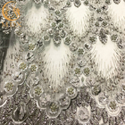Lunghezza del 1 iarda del tessuto del vestito dal ricamo del fiore di Grey Color 3D