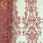 Tessuto in rilievo rosa del pizzo dell'OEM per l'indumento del vestito da sera