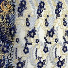L'applique blu del ricamo 3D del ODM merletta il tessuto per i vestiti dalla sfilata di moda
