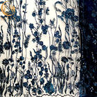 Tessuto floreale del pizzo del ricamo dei blu navy 3D per anche abito da sera