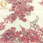 Il rosa netto francese 3D del tessuto del pizzo di Tulle fiorisce il ricamo per l'abito da sera