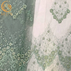 Mesh Exquisite Beads Lace Fabric verde fatto a mano per la fabbricazione del vestito